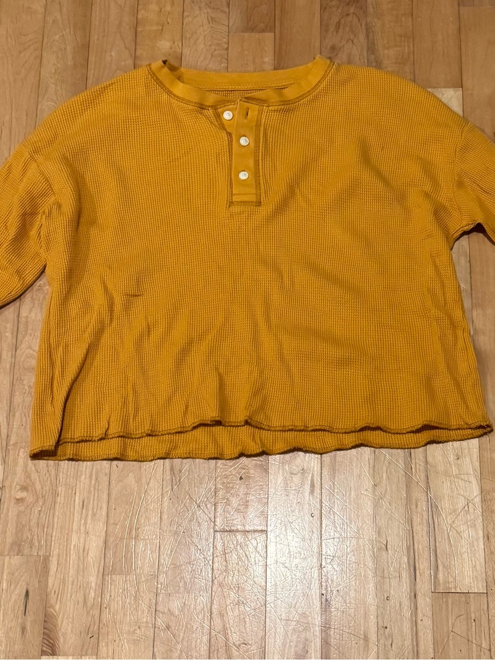 Everlane Cozy Waffle Henley Organic Cotton Long Sleeve Top - Mustard Yellow